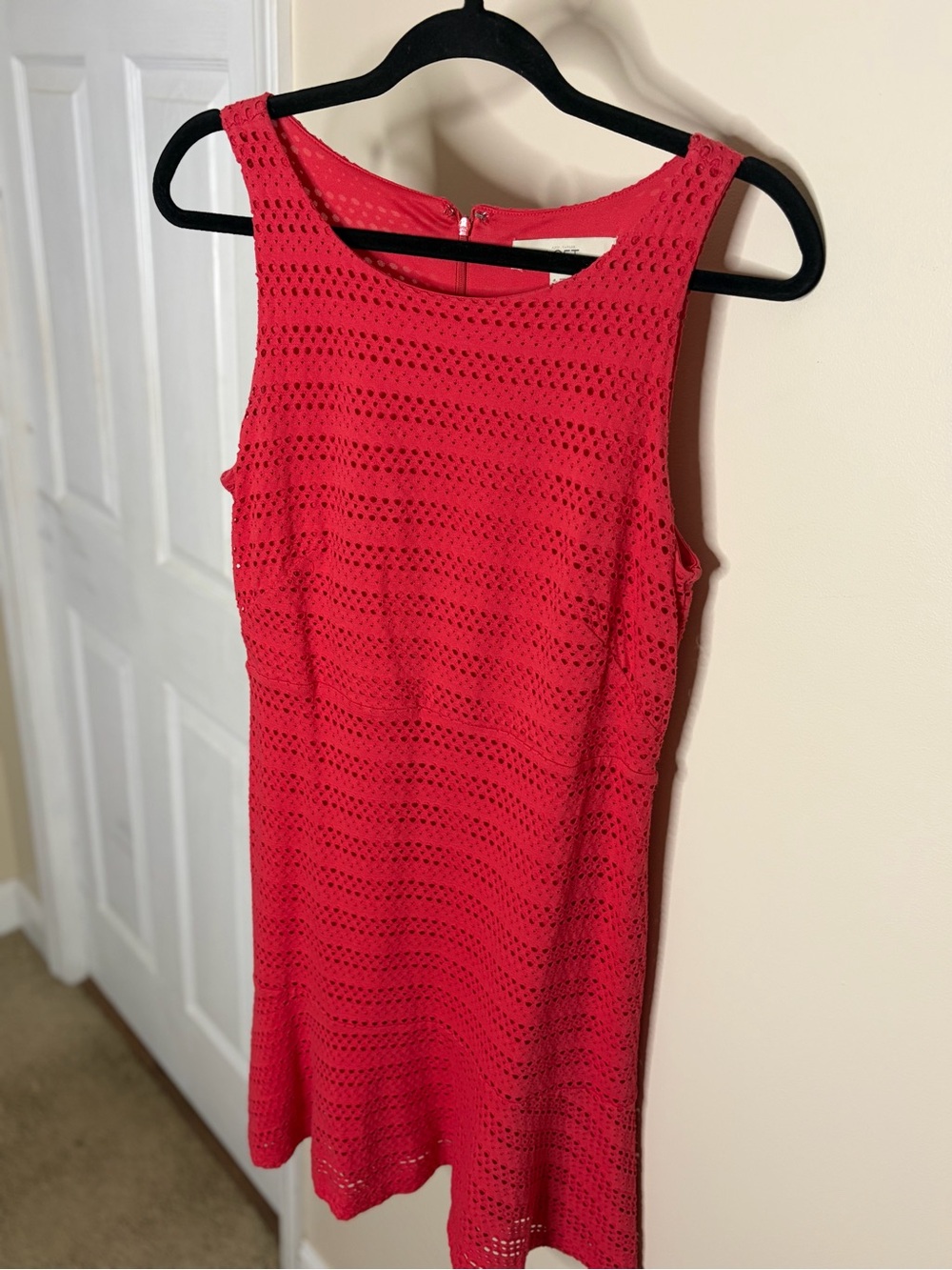 Loft Sleeveless Coral Red Eyelet Knit Dress #1386
